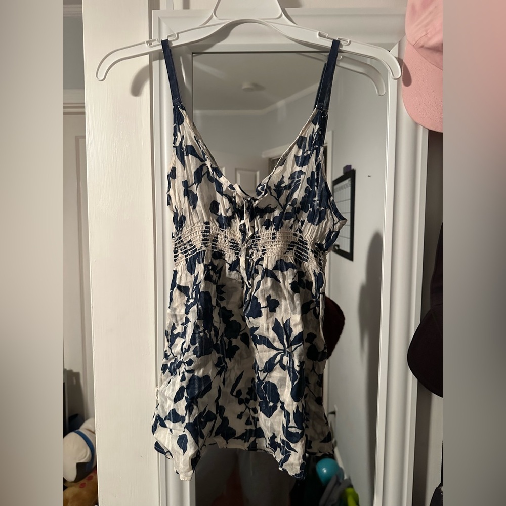 Abercrombie A&F blue white floral camo tank top cami women m